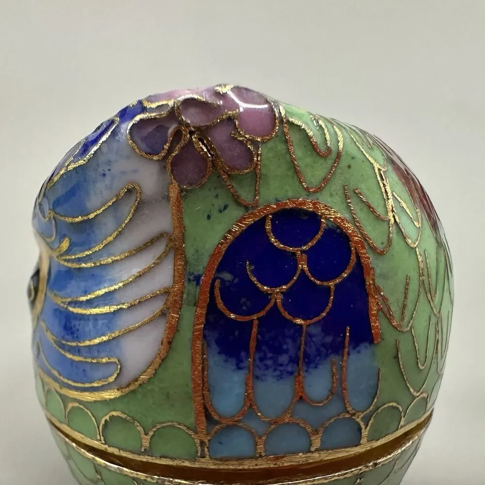 VTG Cloisonne Owl Trinket Box Mini Enamel Bird Figurine Jewelry Pill Box 2”